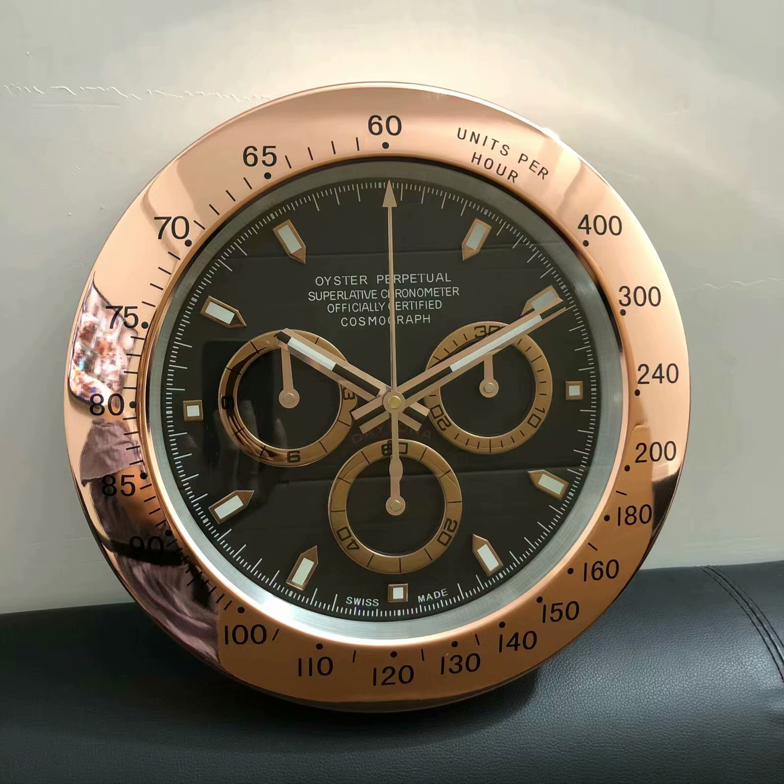 Black Face and Rose Gold Wall Clock Big Size